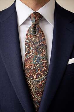 London Fog Men's Red and Blue Paisley Water Repellent Silk Necktie